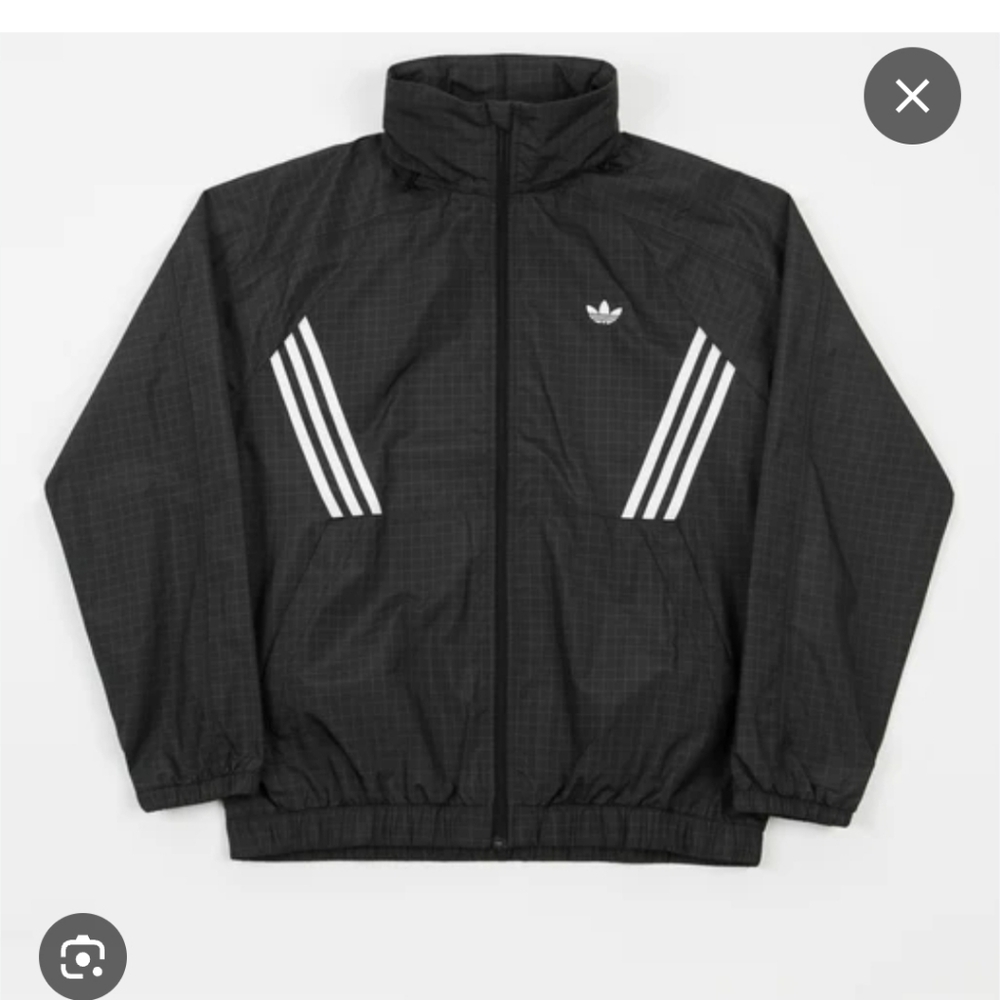 Adidas Men's Black Windbreaker with White Stripes Mens Size XL